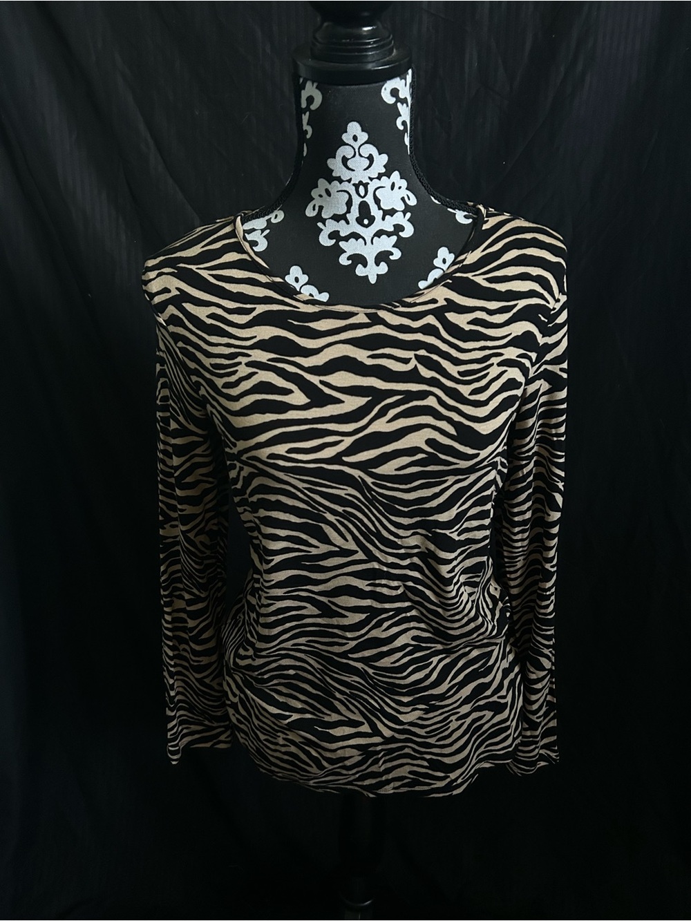 Chico's Zebra Stripe Long-Sleeve Top in Black and Cream